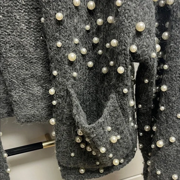 Zara Gray Pearl-Studded Sweater - Picture 5 of 5